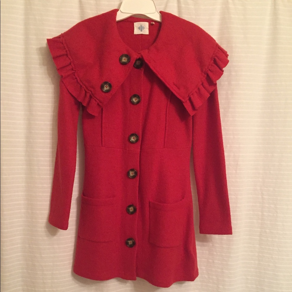 Anthropologie Boiled Wool Sweater Jacket Red